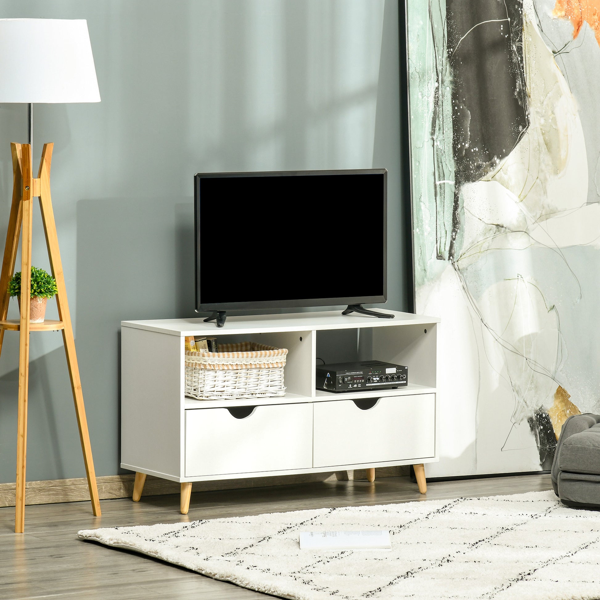 HOMCOM TV Stand with Shelf & Drawers Storage Cabinet Media Entertainment Center Modern White  