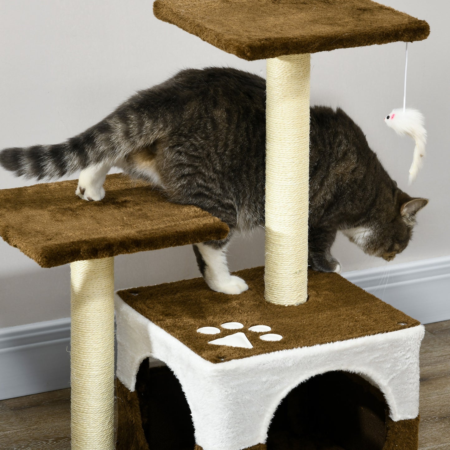 Cat Tree Tower Kitten House Scratching Posts W/ Condo Perch Interactive Mouse Toy 45 x 33 x 70 cm