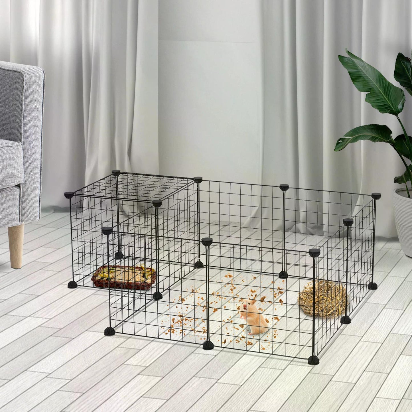 PawHut Dog Playpen, Dog Pen Indoor, DIY, Metal Wire Fence 12 Panel Enclosure Indoor Guinea Pig Rabbit Small Animals Cage Black 