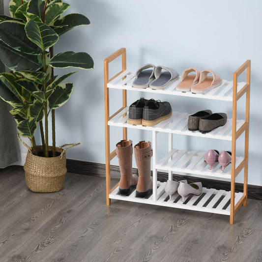 HOMCOM 4-Tier Shoe Rack Simple Home Storage w/ Wood Frame Boot Compartment Slatted Shelves Trainer Sandals Stylish Hallway Furniture