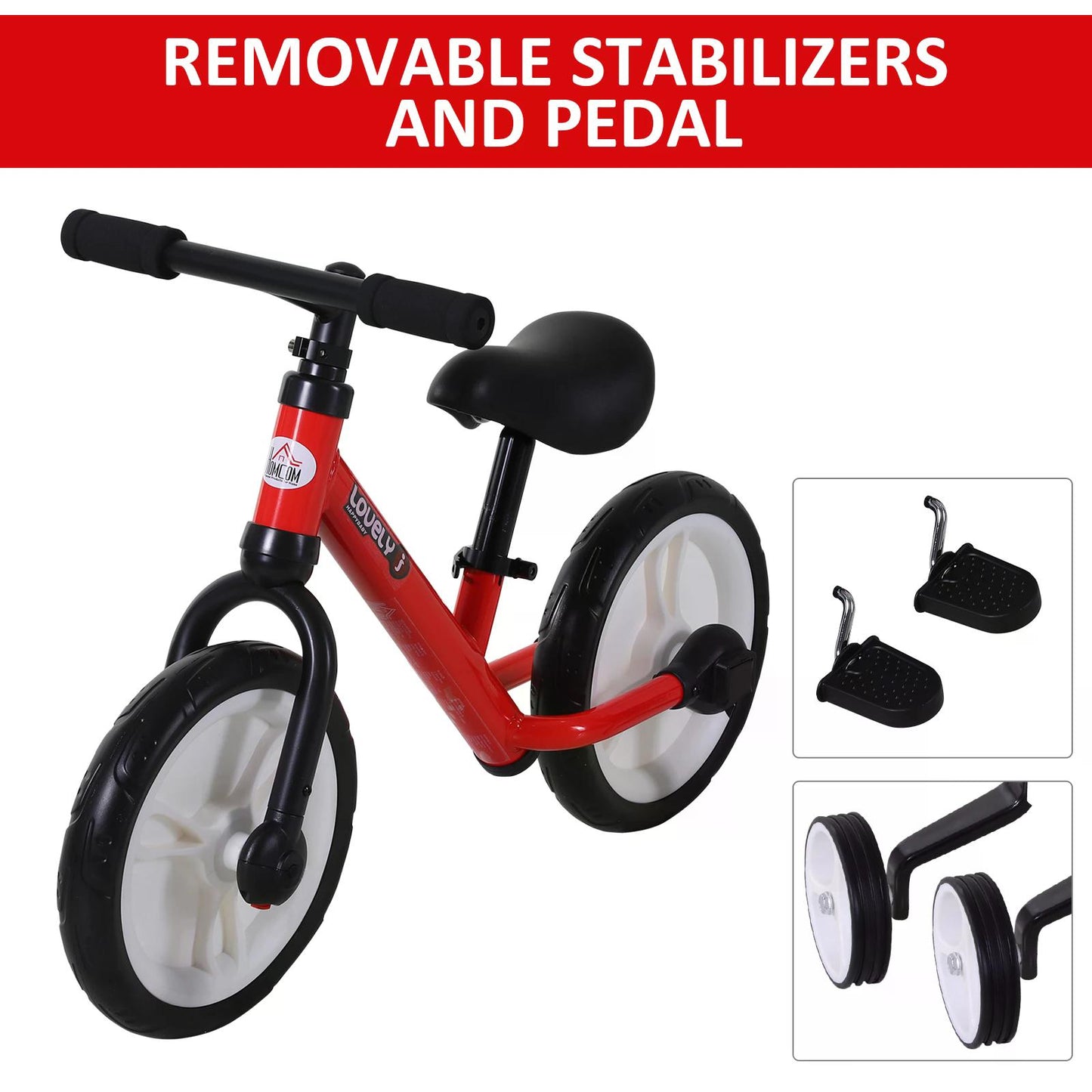 PP Toddlers Removable Stabiliser Balance Bike Red