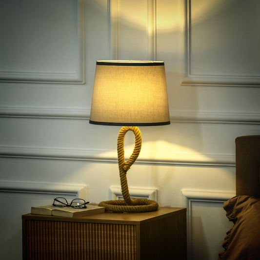 HOMCOM Bedside Table Lamps Grey, with Rope Base for E27 LED Halogen Bulb, Desk Fabric Light, 