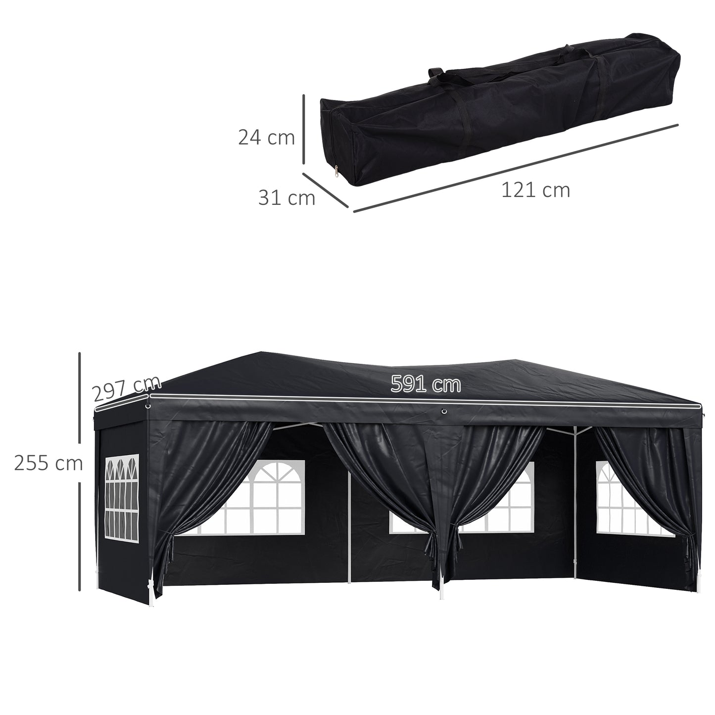 3 x 6m Garden Heavy Duty Pop Up Gazebo Marquee Party Tent Wedding Water Resistant Awning Canopy-Black