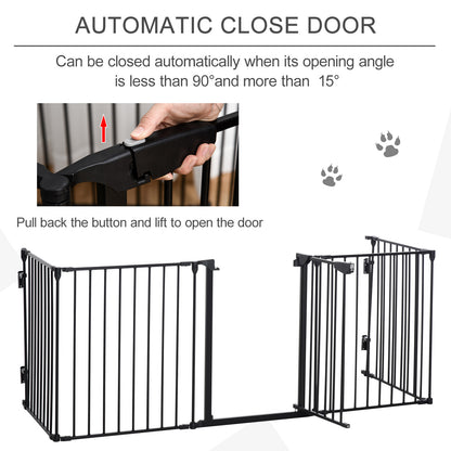 Pet Safety Gate 5-Panel Freestanding Playpen Fireplace Christmas Tree Metal Fence Stair Barrier Room Divider Black