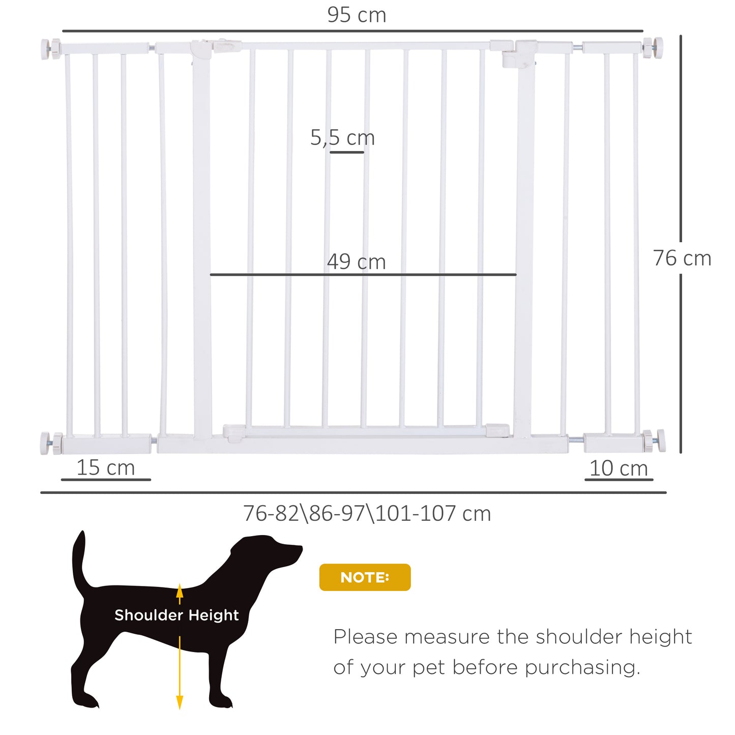 Pressure Fitted Pet Dog Safety Gate Metal Fence Extending 72-107cm Wide