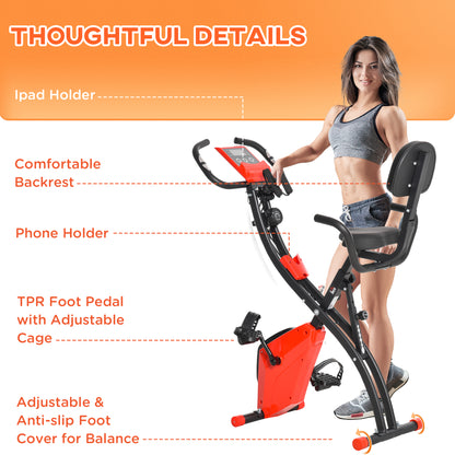 2-in-1 Foldable Exercise Bike Cardio Machine 8-Level Adjustable Magnetic Resistance with Pulse Sensor LCD Display