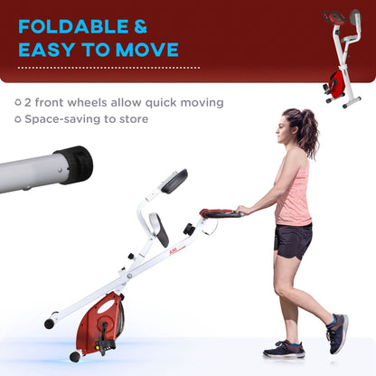 Foldable Exercise Bike, Steel Manual Resistance Exercise Bike w/ LCD Monitor spin exercise bike Red