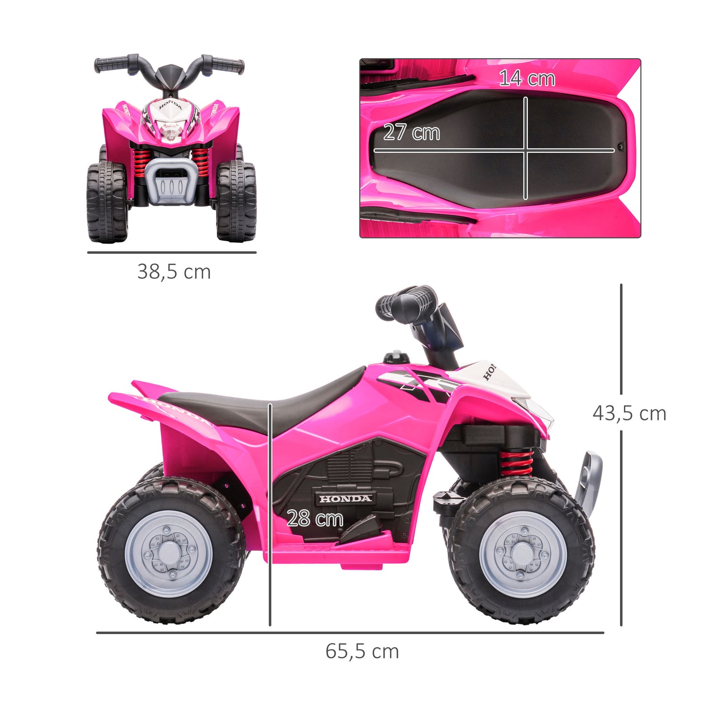 AIYAPLAY Honda Licensed Kids Quad Bike, 6V Electric Ride on Car ATV Toy with LED Light Horn for 1.5-3 Years, Pink