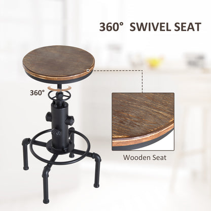 Bar stool Swivel Chair Dining Wooden Top Adjustable W/Footrest Pine Wood Steel Brown