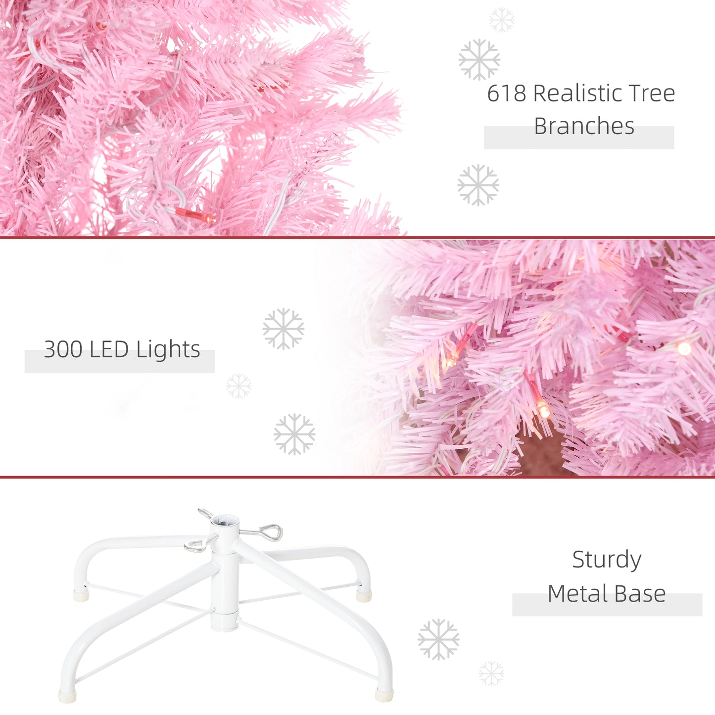 Pink Christmas Tree, 6FT Prelit Christmas Tree, Slim Artificial with Realistic Branches, Warm White LED Lights