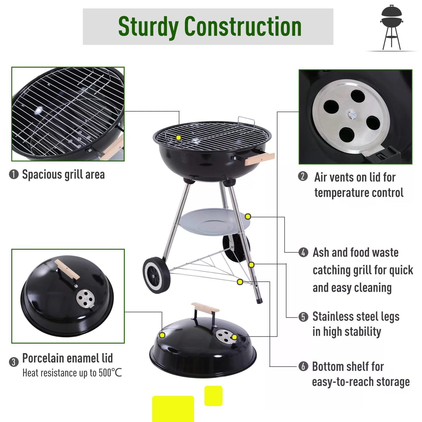 Portable Round Kettle Charcoal Grill BBQ Outdoor Heat Control Party Patio Barbecue