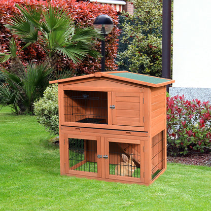 Pawhut Outdoor Rabbit Hutch, Bunny Cage, Wooden, Small Animal House with No Leak Tray, Ramp, Weatherproof Roof for Outdoor 