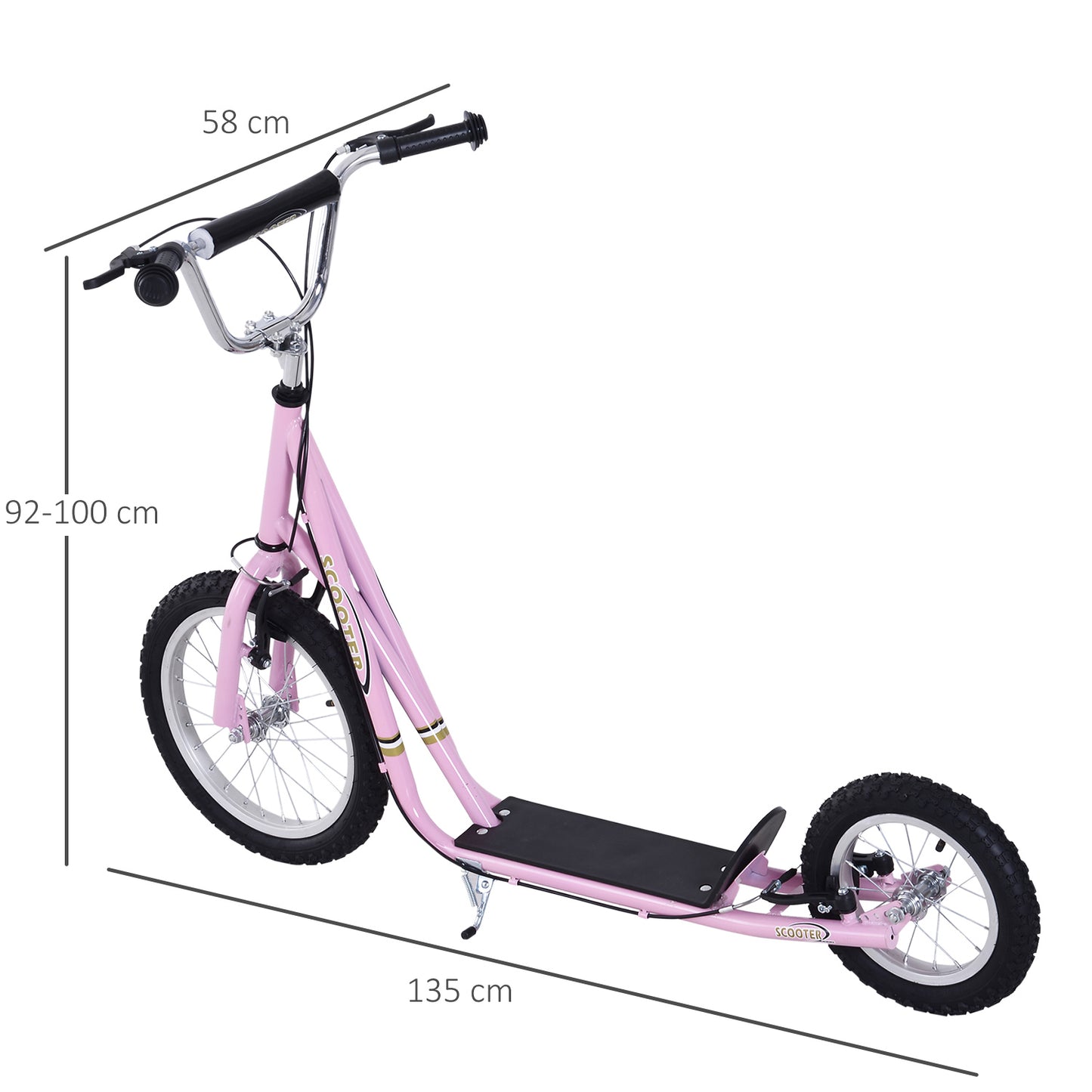 Teen Scooter Push Kick Scooters for Kids with Rubber Wheels Adjustable Handlebar Front Rear Dual Brakes Kickstand, Pink