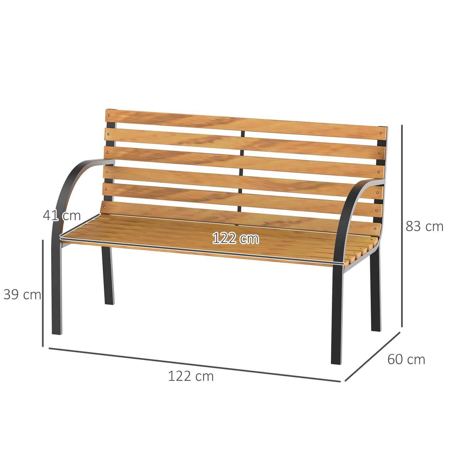 Garden Bench, 122Lx60Wx80H cm-Steel/Wood