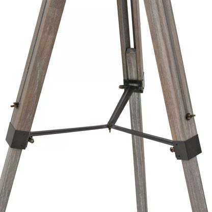 Floor Spotlight, Industrial Tripod Floor Lamp, Pine Wood, Tempered Glass Lens, Non-slip Feet w/Silver U-shaped Bracket, Bedside