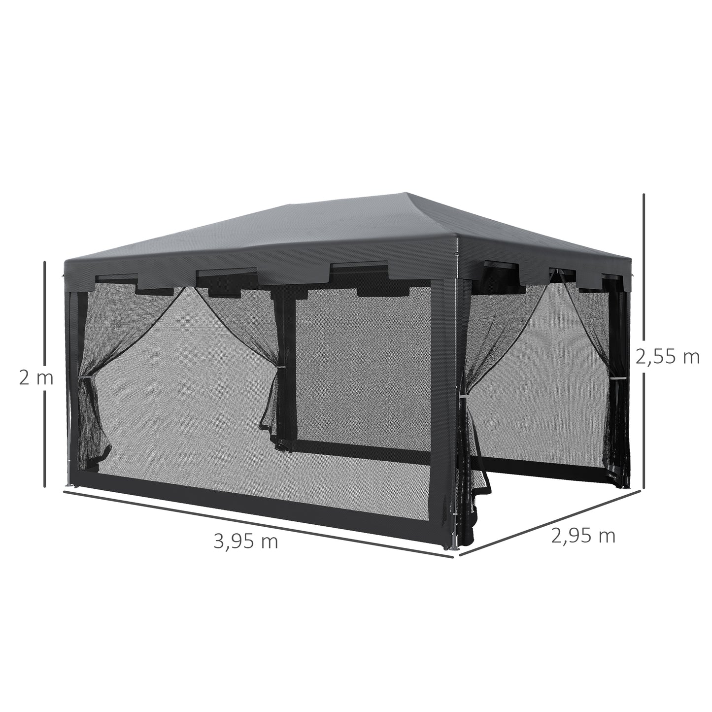 4 m x 3 m Gazebo Party Tent Outdoor Canopy Garden Sun Shade w/ Mesh Sidewalls, Grey