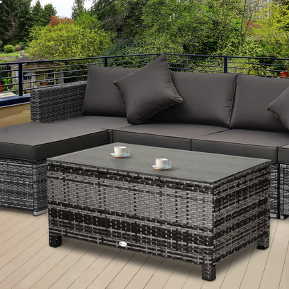 PE Rattan Garden Coffee Table w/ Tempered Glass Top Grey