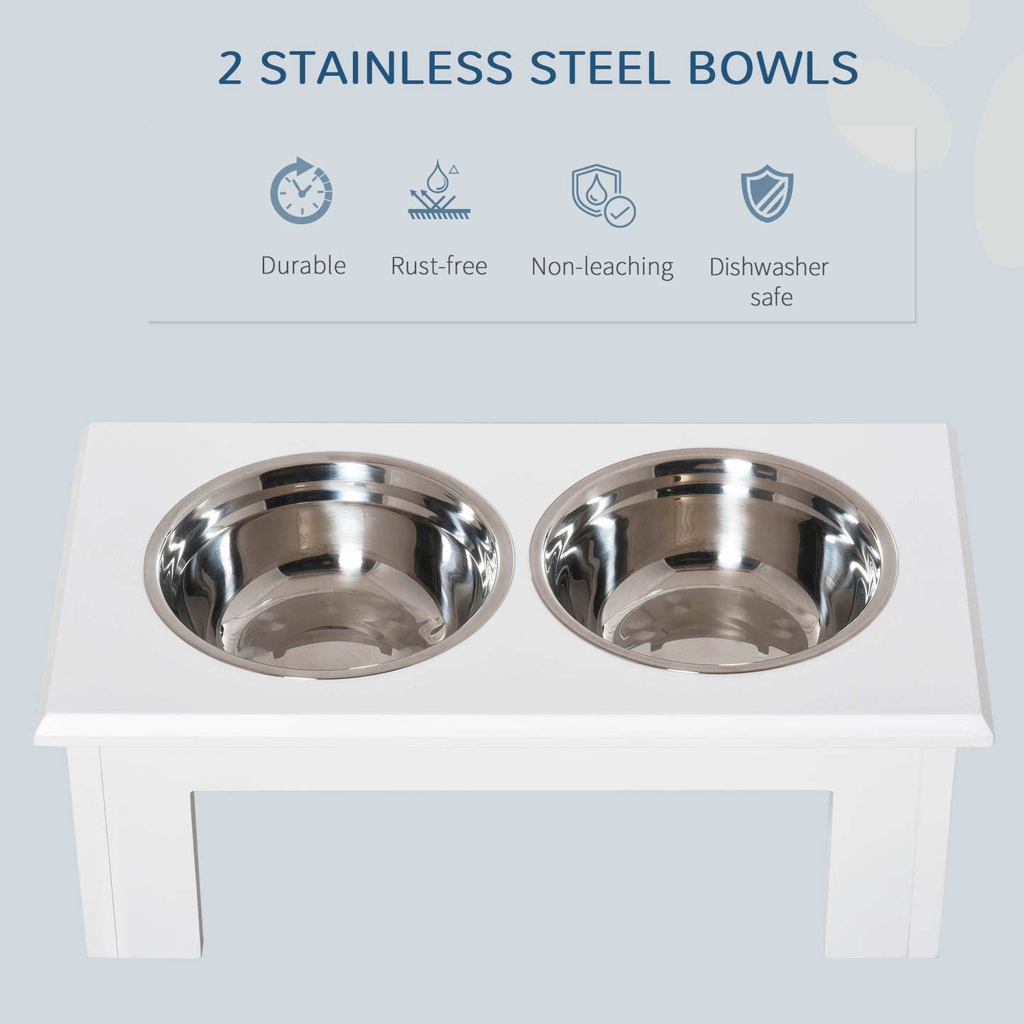 Dog Food and Water Bowl, Stainless Steel, 58.4Lx30.5Wx25.4H cm-White