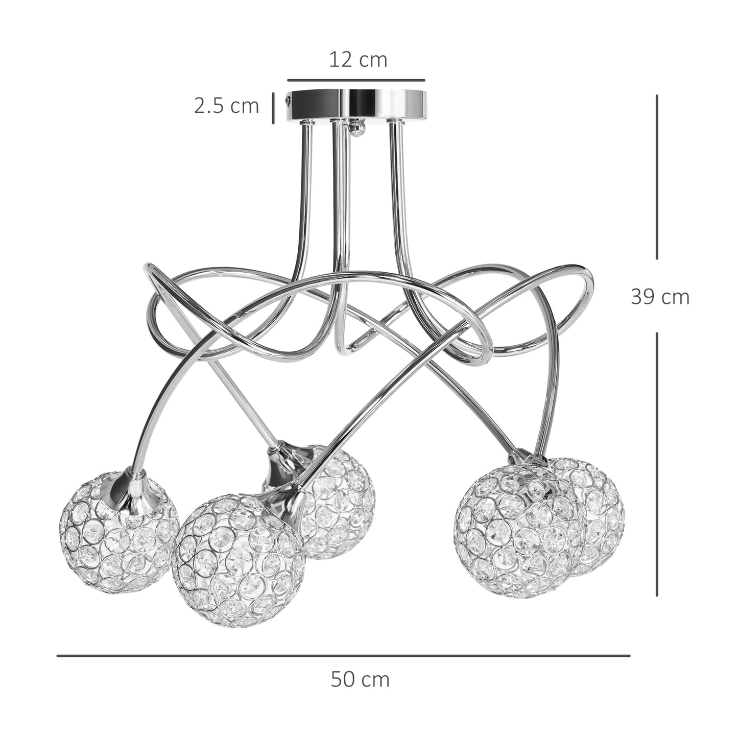 Modern Crystal Ball Chandelier Ceiling Light Pendant Light with 5 Lampshades 5 G9 Bulbs Required Silver