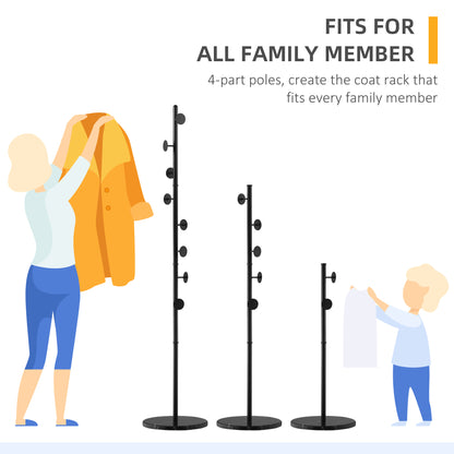 Coat Rack Stand Free Standing Hall Tree with 8 Round Disc Hooks for Clothes, Hats,Purses, Steel with Marble Base, Black