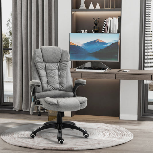 Vinsetto Massage Recliner Chair Heated Office Chair with Six Massage Points Microfiber Cloth 360° Swivel Wheels Grey 