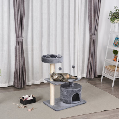 PawHut 81cm Cat Tree Cat Tower Scratching Post Climbing Tree for Kitten Activity Center Grey 