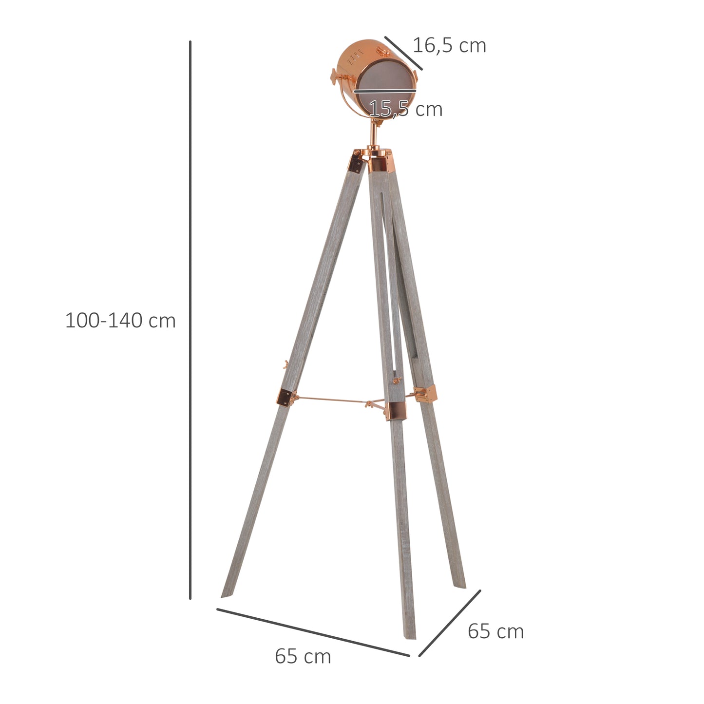 Floor Spotlight, Tripod Floor Lamp, Wooden Retro Searchlight Style Shade, E14 Bulbs, Home Decor Living Room