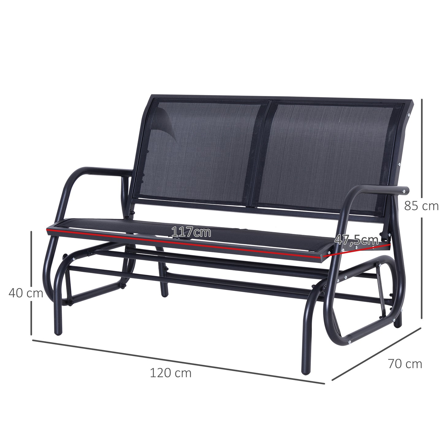 Outdoor Textilene Double Swing Bench Gliding Chair-Black