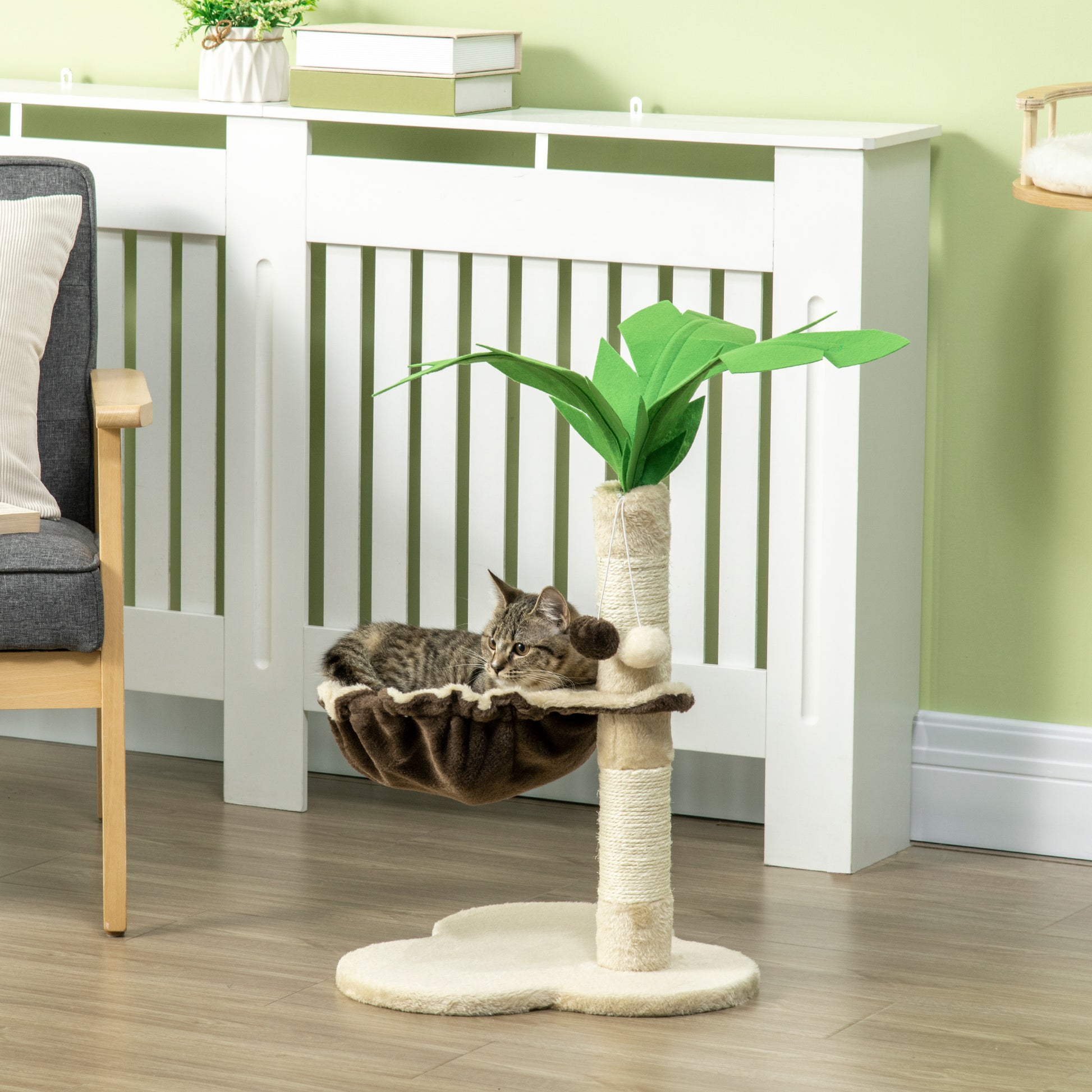 PawHut Cat Scratching Post, with Hammock, Climbing Tree for Kitten Coconut Tree Shaped Activity Center Beige 