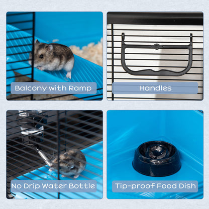 Hamster Cage Small Animal Cage Habitat for Guinea Pigs Chinchillas With Accessories, 80x48x58 cm, Light Blue