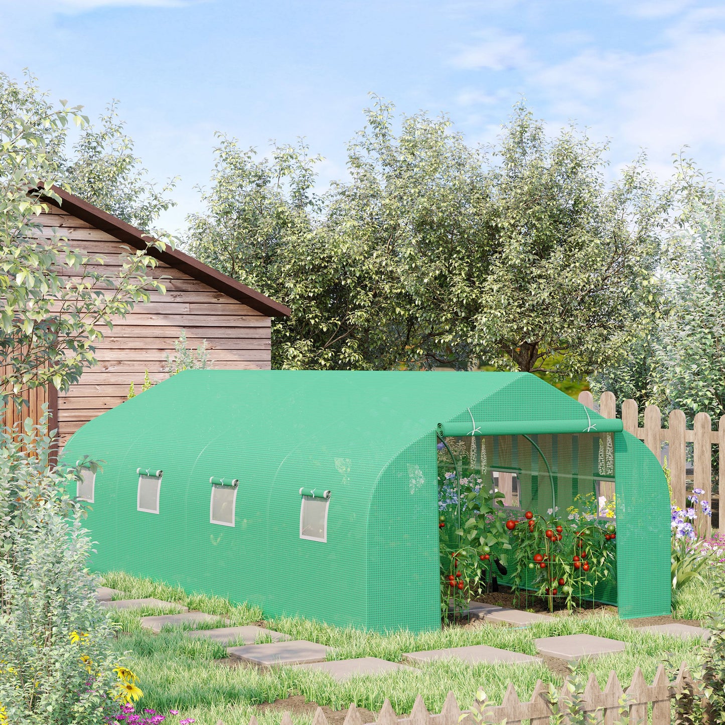 Outsunny 6Lx3Wx2Hm Garden Walk-in Polytunnel Greenhouse W/Door and 8 Windows-Green   