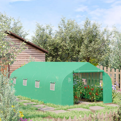 Outsunny 6Lx3Wx2Hm Garden Walk-in Polytunnel Greenhouse W/Door and 8 Windows-Green   