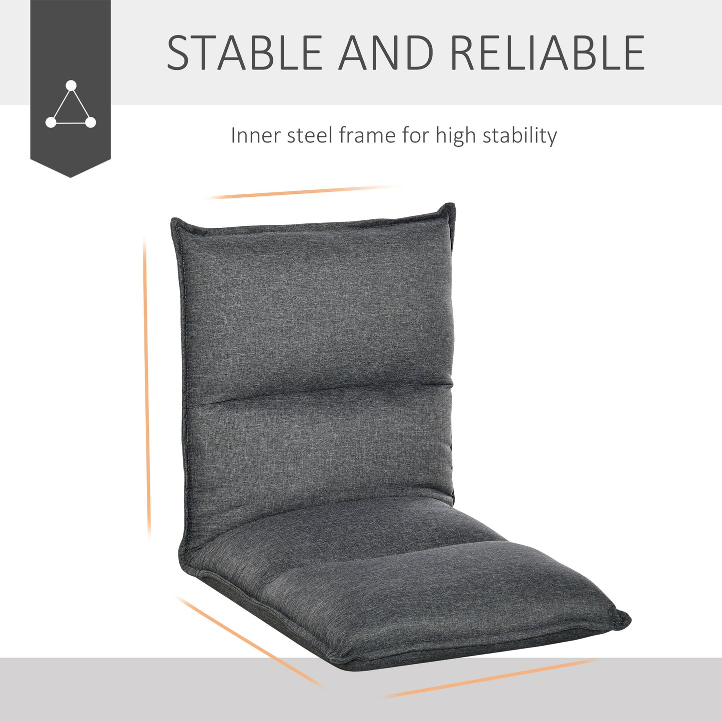 Floor Chair, Foldable, Linen Fabric, with 90°-180° Adjustable Backrest, Thick Seat Cushion, 45cm x 55cm x 67cm Grey