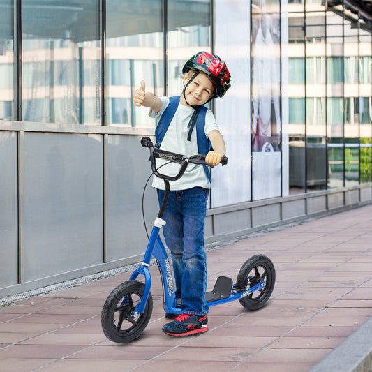 HOMCOM Bicycle Scooter, Kick Scooter for Kids, Big Wheel, 12" Tyres Scooter-Blue 