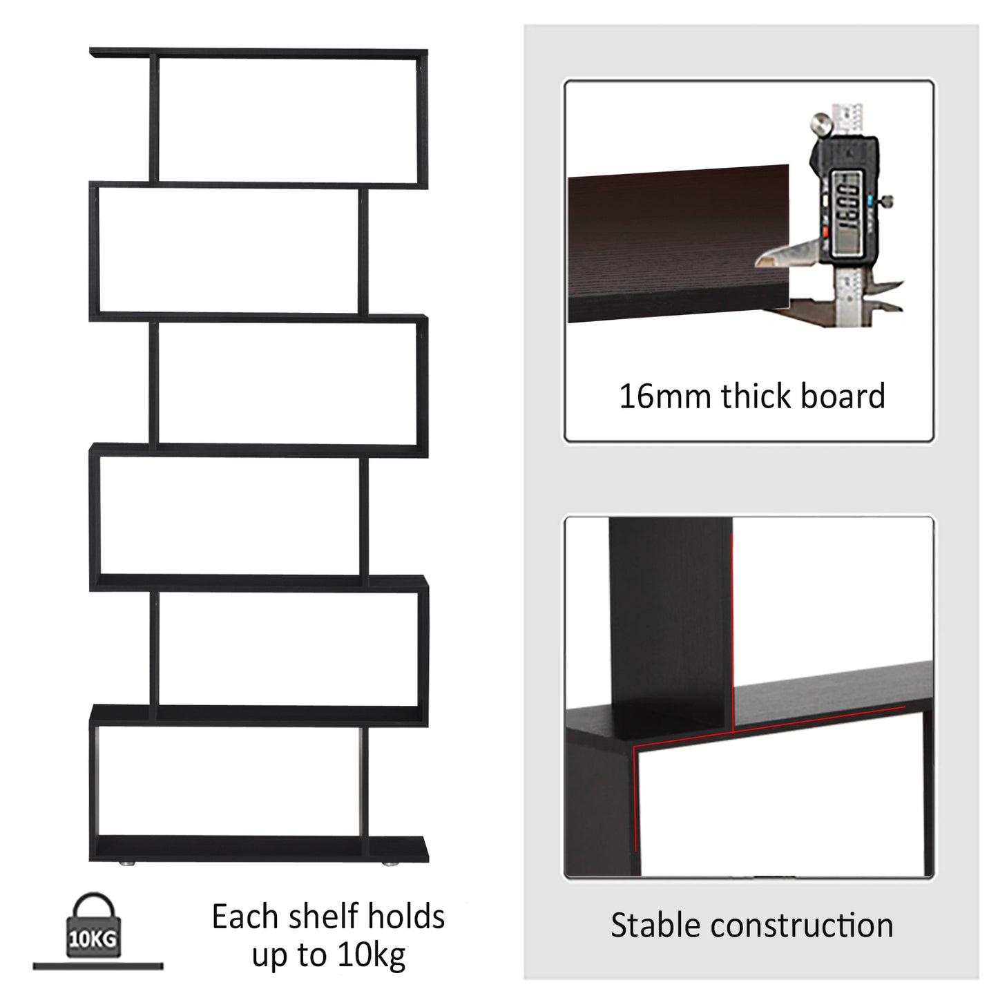 6 Shelves Bookshelf S Shape-Black