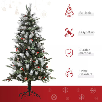 5FT Artificial Christmas Tree, Snow Dipped, Xmas Pencil Tree Holiday Home Party Decoration with Foldable Feet