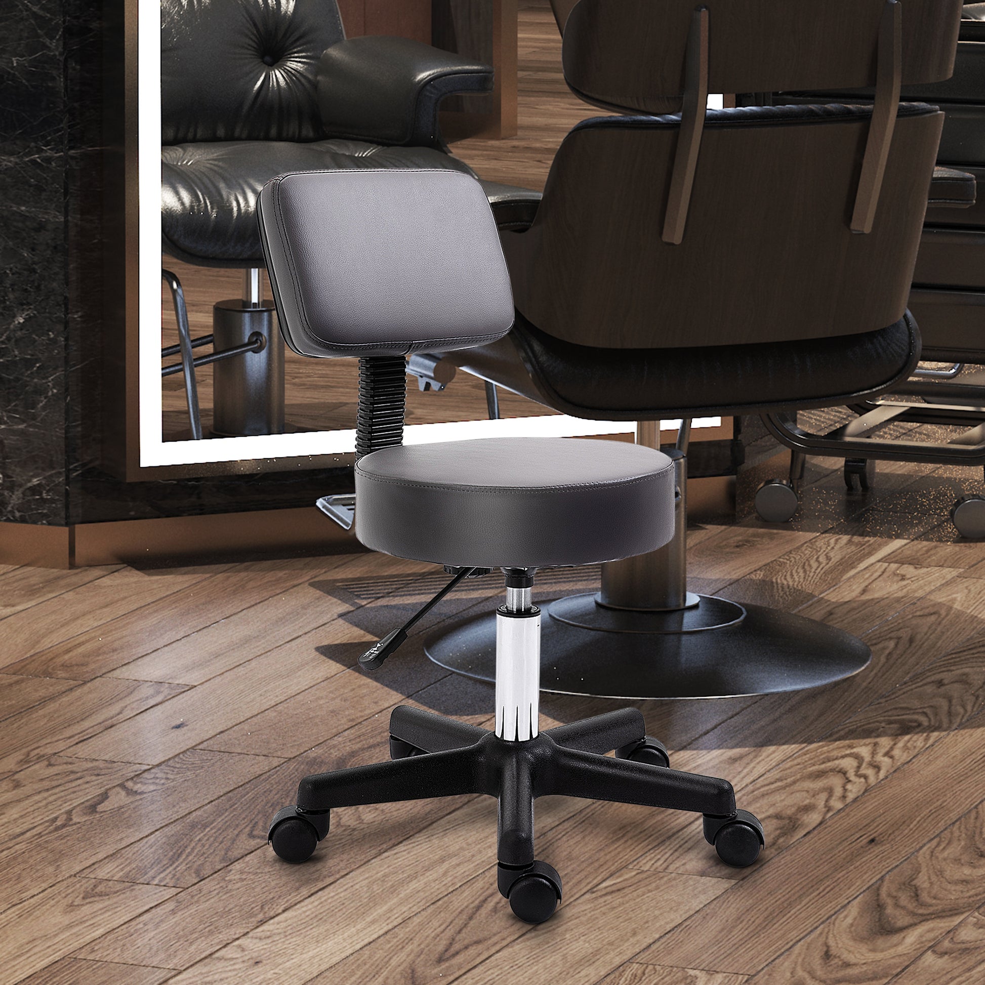 HOMCOM PU Leather Height Adjustable Swivel Salon Stool Grey