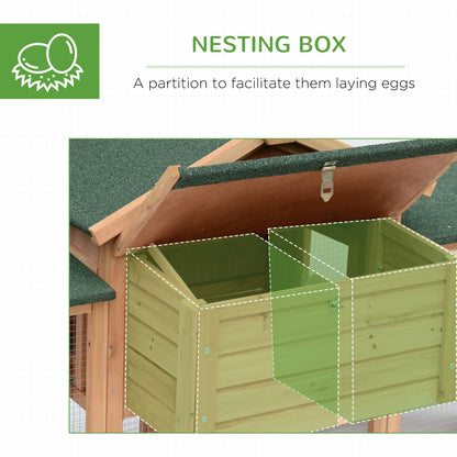 Hen Coop, with Comfortable Nesting Box & Fun Outdoor Run 204 x 85 x 93cm