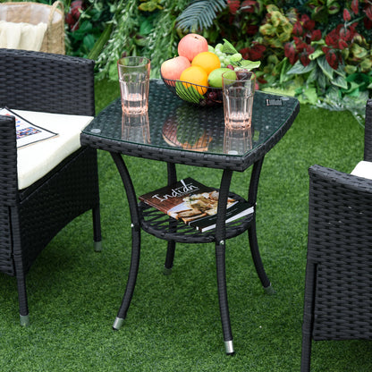 3 Pcs Garden Rattan Bistro Set Weave Companion Chair Table Conservatory-Black