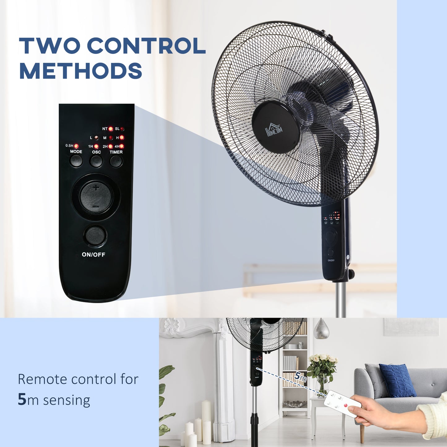 ABS Free-Standing Oscillating Timer Fan w/ Remote Black