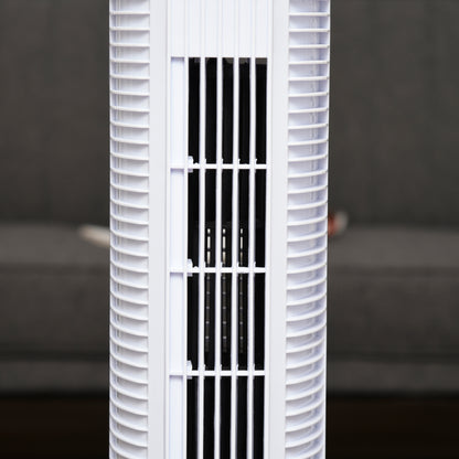 Freestanding Tower Fan, 3 Speed 3 Mode, 7.5h Timer, 70 Degree Oscillation, LED Panel, 5M Remote Controller, Black and White