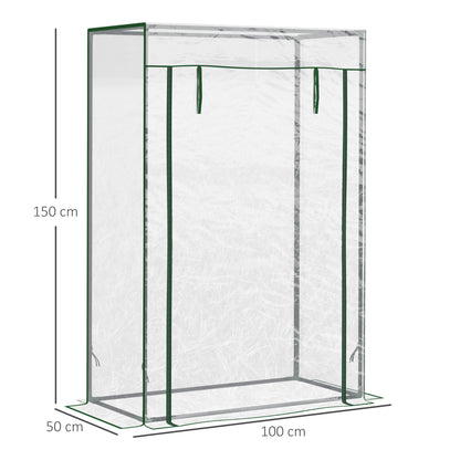 100 x 50 x 150cm Greenhouse Steel Frame PVC Cover w/ Roll-up Door Outdoor for Backyard, Balcony, Garden, Transparent