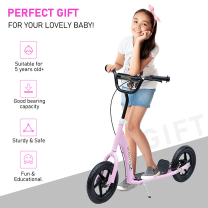 Big Wheel Scooter, Bicycle Scooter, for Kids, Ride On 12" EVA Tyres, Pink