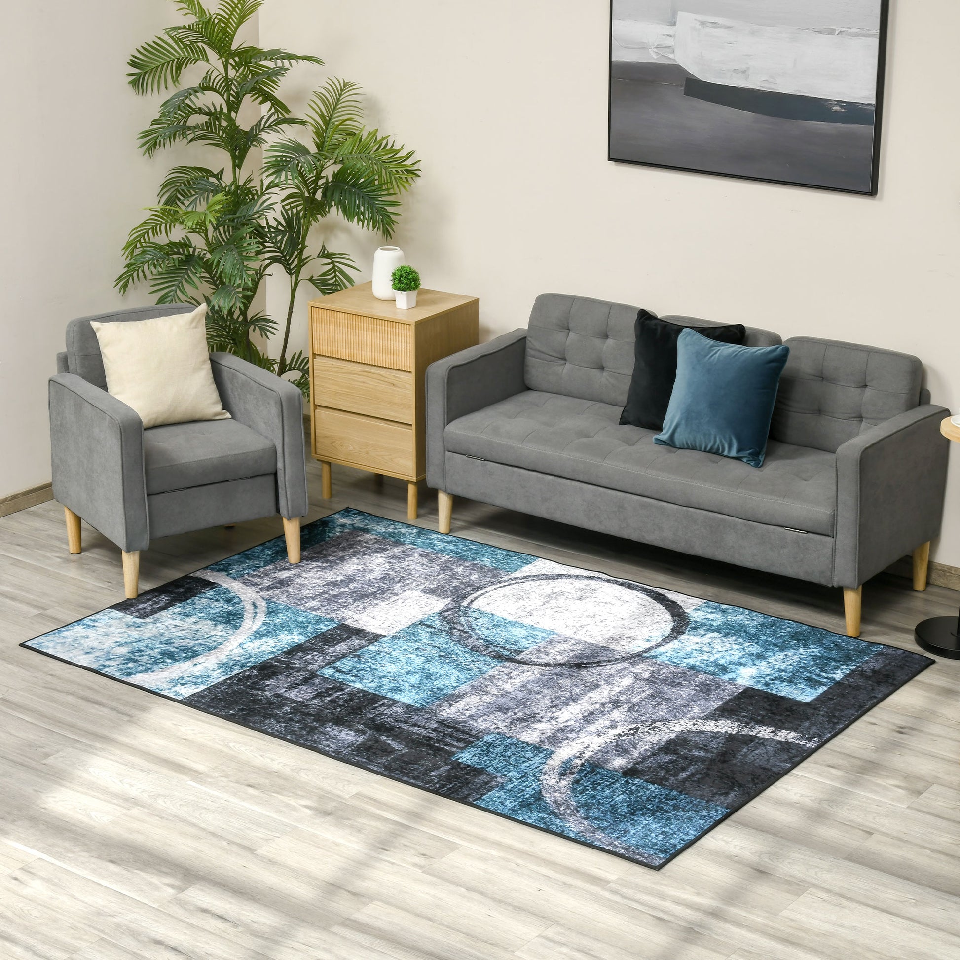 HOMCOM Blue Geometric Rug, Modern Area Rugs Large Carpet for Living Room, Bedroom, Dining Room, 160x230 cm  