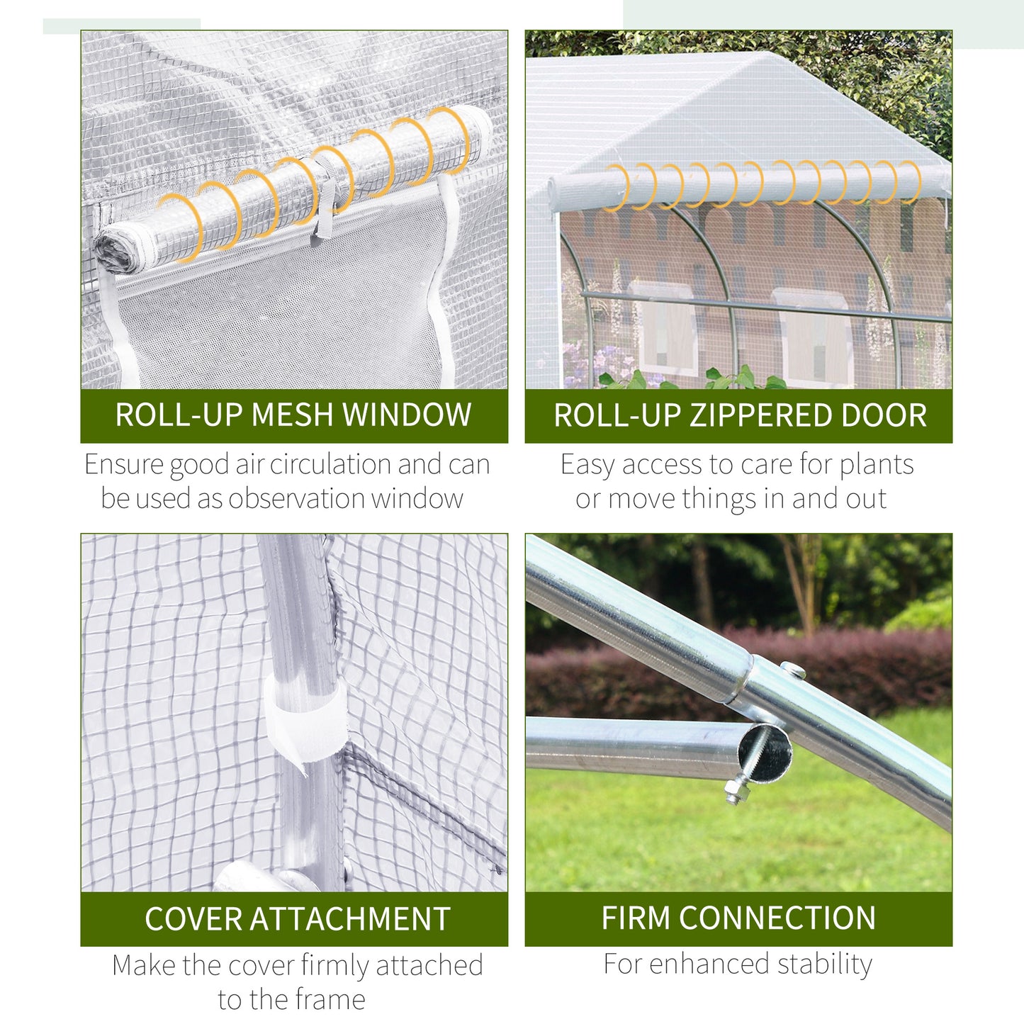 4.5x3x2m PE Mesh Cover Galvanized Metal Frame Walk-In Greenhouse White