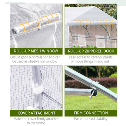 4.5x3x2m PE Mesh Cover Galvanized Metal Frame Walk-In Greenhouse White