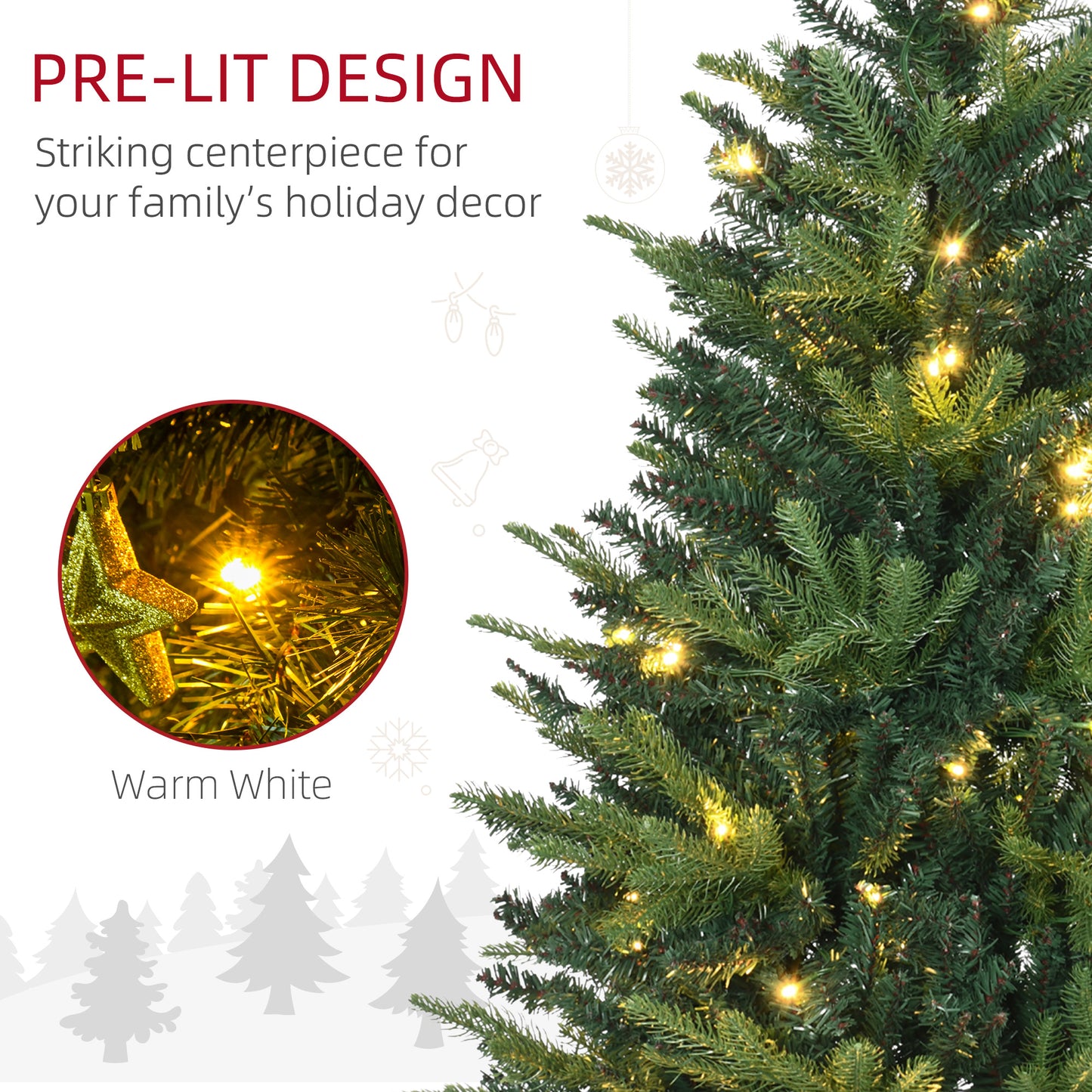 1.2m Christmas Tree Spruce Entrance Décor 750 Tips W/ Clear LED Lights Vase Base