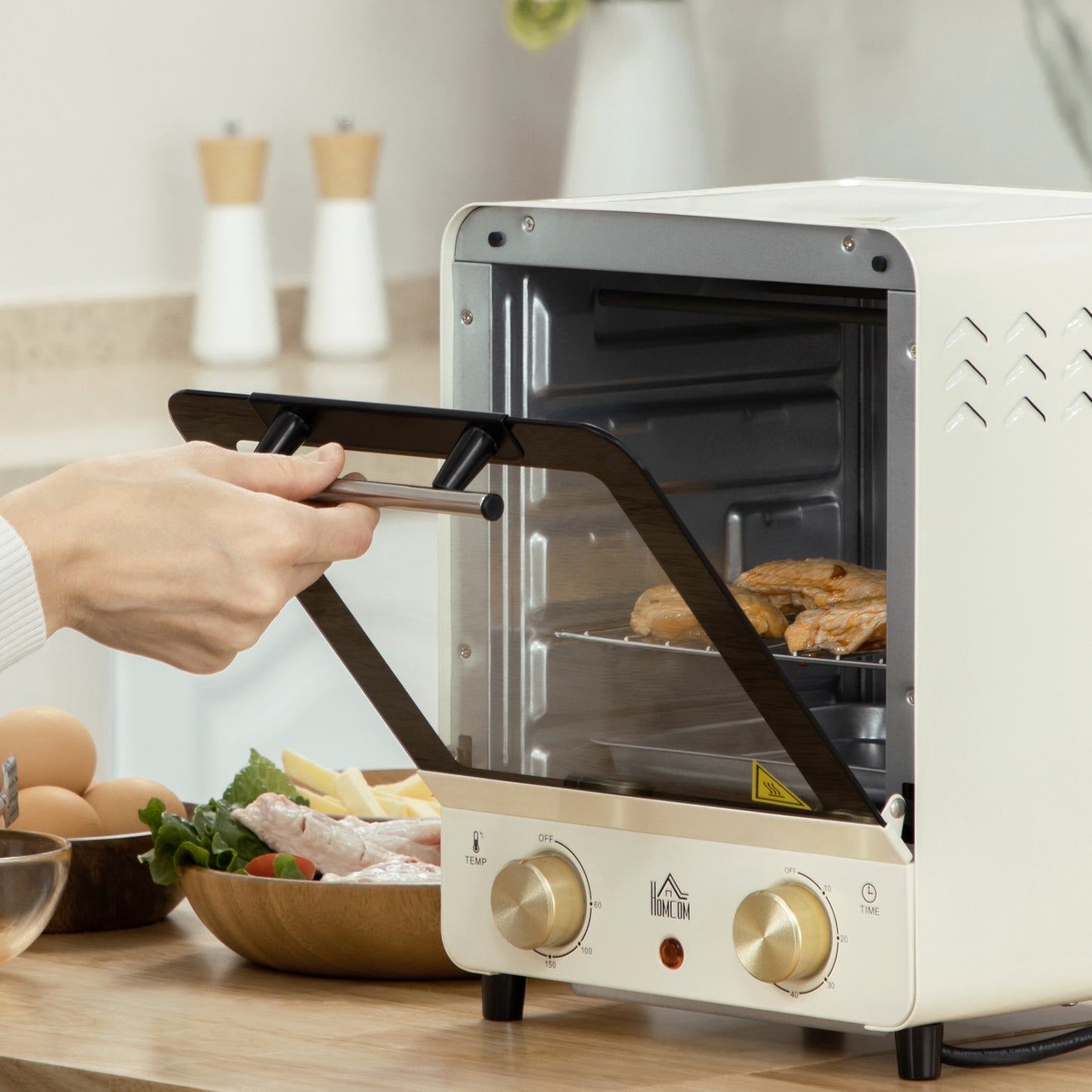 Freestanding Electric Oven, Convection Mini Oven, 15L w/ Adjustable Temperature, Timer, Baking Tray, 1000W, Cream White