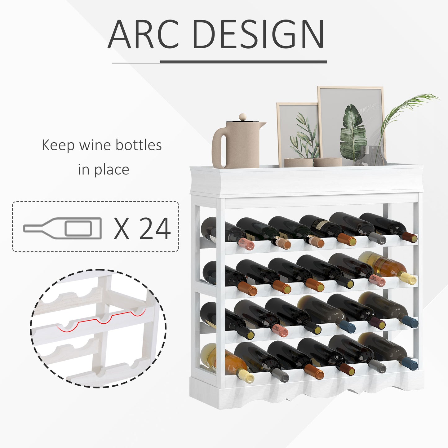 70Wx22.5Dx70H cm 24 Bottles 4-tier Wine Rack-White