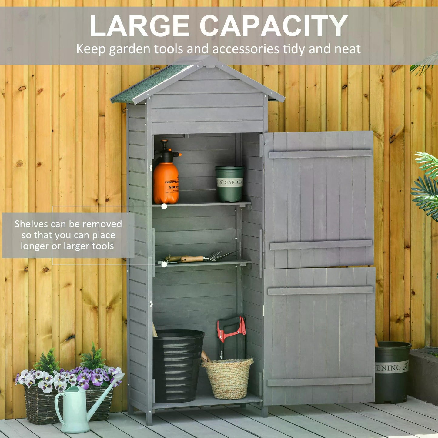 Garden Shed Wooden Shed Timber Garden Storage Shed Outdoor Sheds w/ Tilted-felt Roof and Lockable Doors Grey